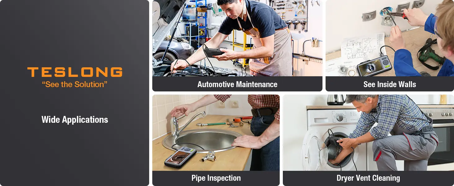 Teslong waterproof pipe inspection camera for plumbing and drainage diagnostics.
