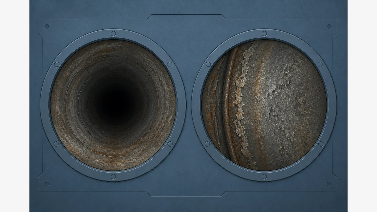 Conceptual front-view versus side-view inspection camera perspectives